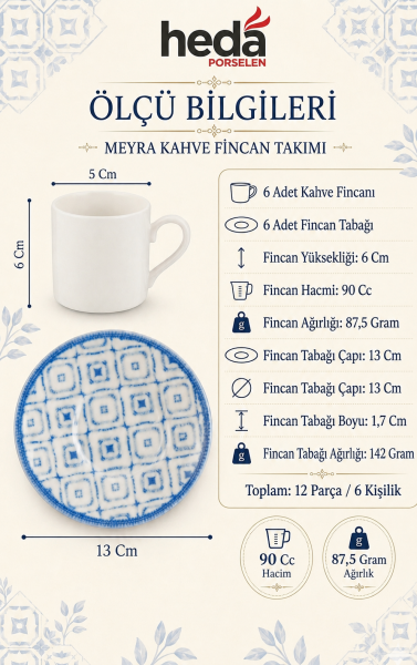 Meyra 12 Parça 6 Kişilik Porselen Kahve Fincan Takımı