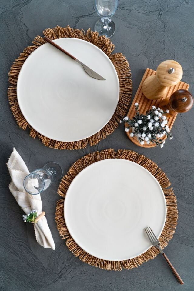 2'li 32 Cm Porselen Yalın Pizza Tabağı