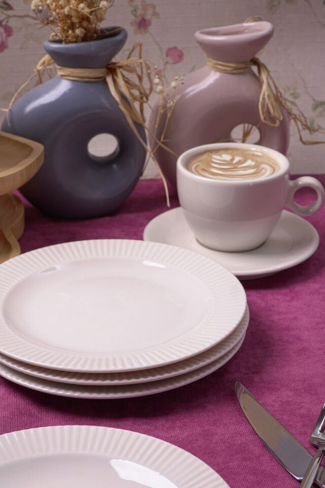 6'lı Elif 18 cm Porselen Pasta ve Tatlı Tabağı Seti - Zarif ve Modern Tasarım