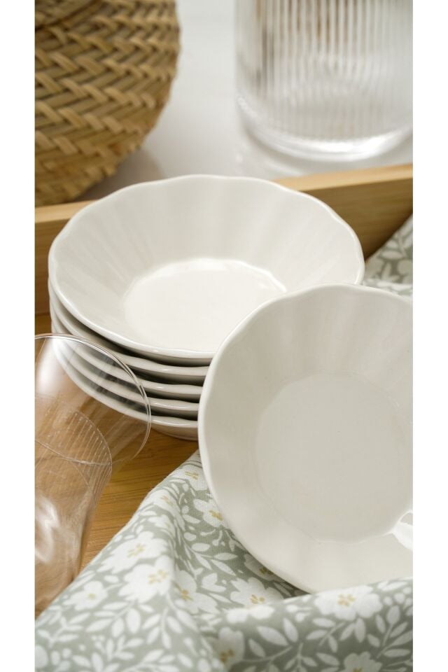 Acem Porselen Çay Tabağı 6'lı 11cm Kırık Beyaz