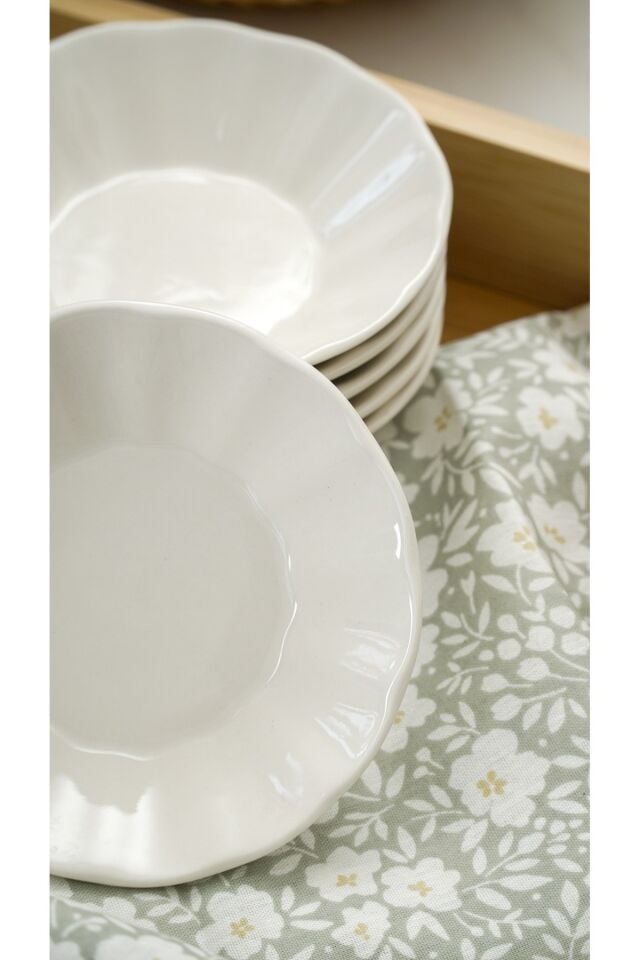 Acem Porselen Çay Tabağı 6'lı 11cm Kırık Beyaz