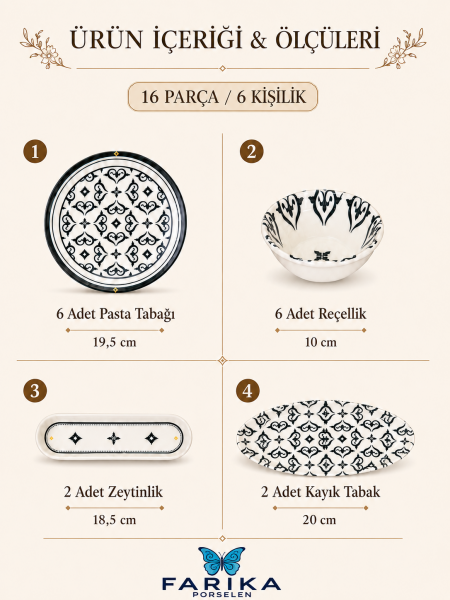 AHENK 6 Kişilik 16 Parça Kahvaltı Takımı