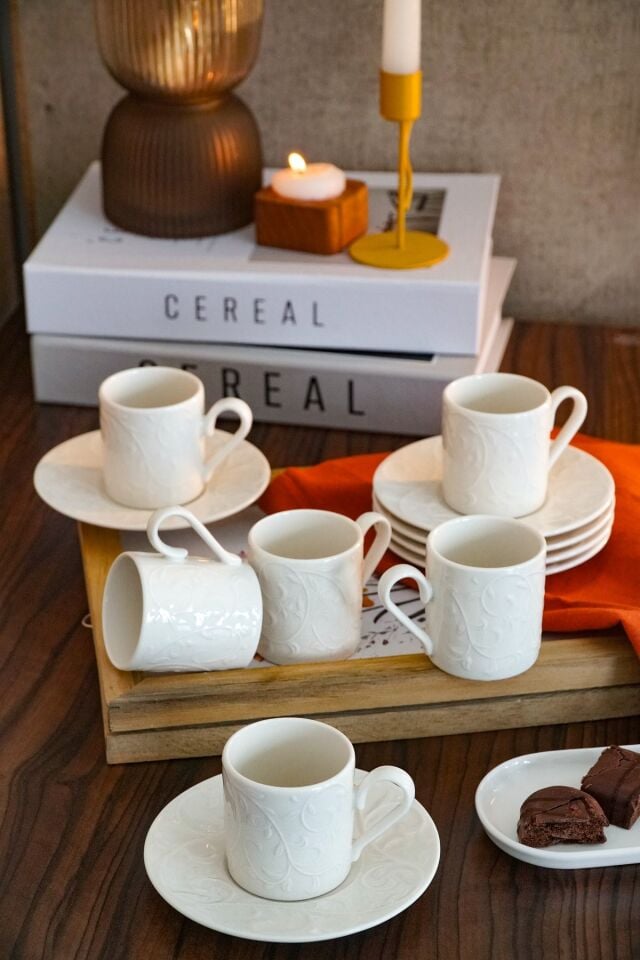 Bahar 12 parça 6 Kişilik Porselen Kahve Fincan Takımı