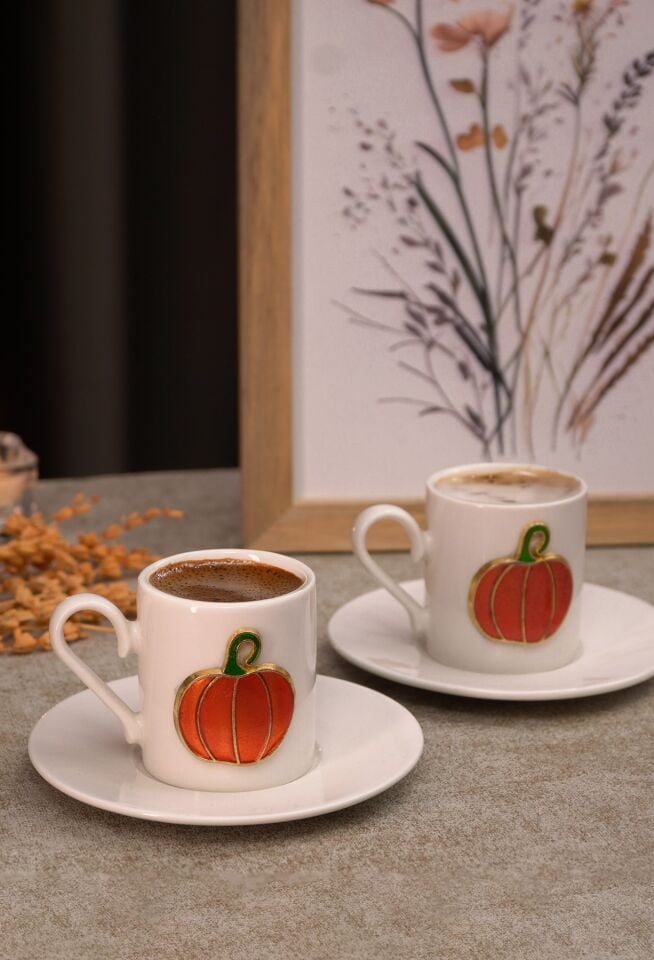 Balkabağı Kabartmalı 4 Parça 2 Kişilik Kahve Fincan Seti