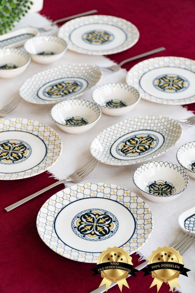 Bergama 16 Parça 6 Kişilik Porselen Kahvaltı Takımı