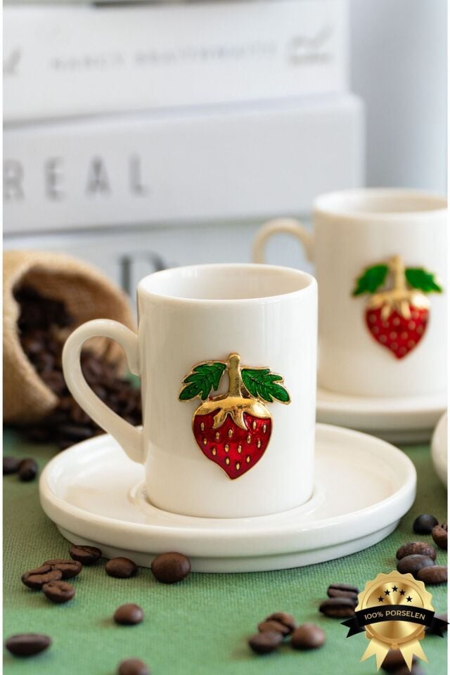 Çilek 4 parça 2 Kişilik Kahve Fincan Takımı