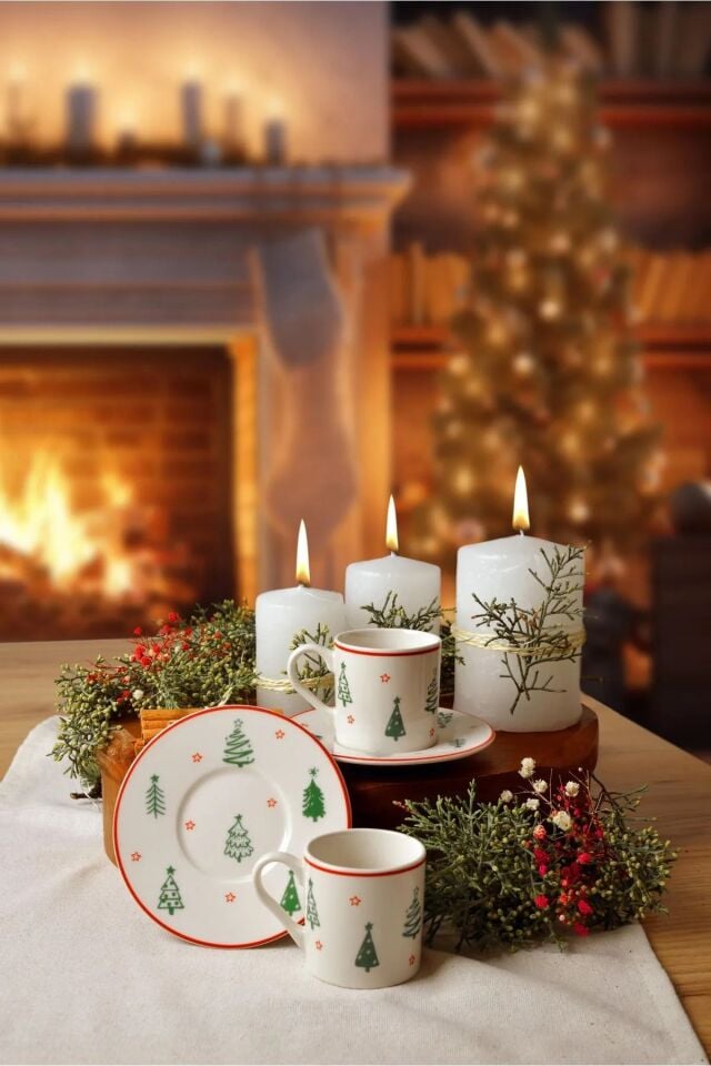 Çam Ağacı 2 Kişilk Porselen Kahve Fincan Takımı