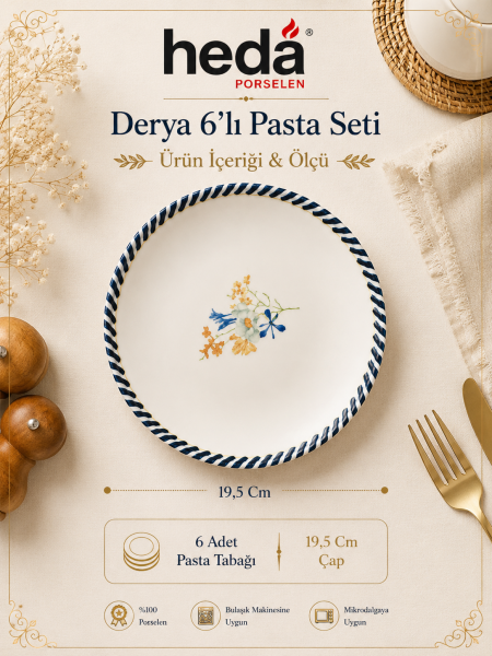 Demet 6'lı Porselen Pasta Seti