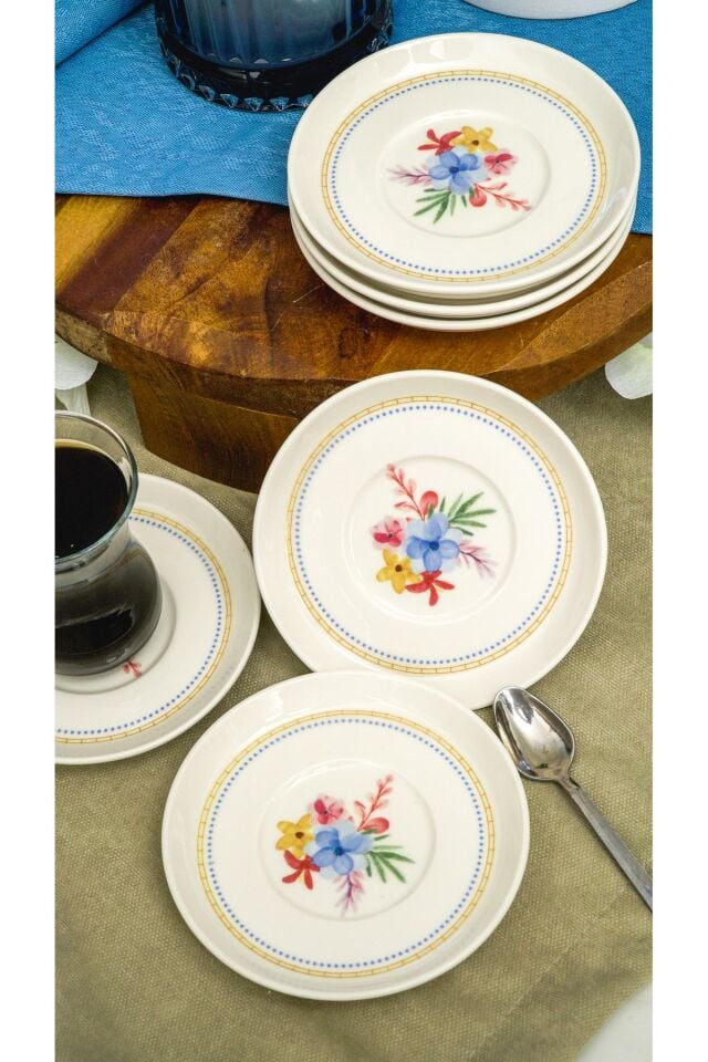 Dalya Porselen Çay Tabağı 6'lı 13cm Kırık Beyaz