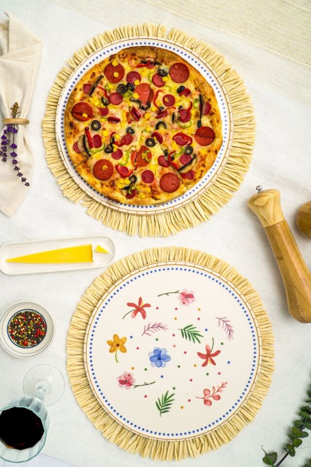 Dalya 2'li 32 cm Porselen Pizza ve Servis Tabağı