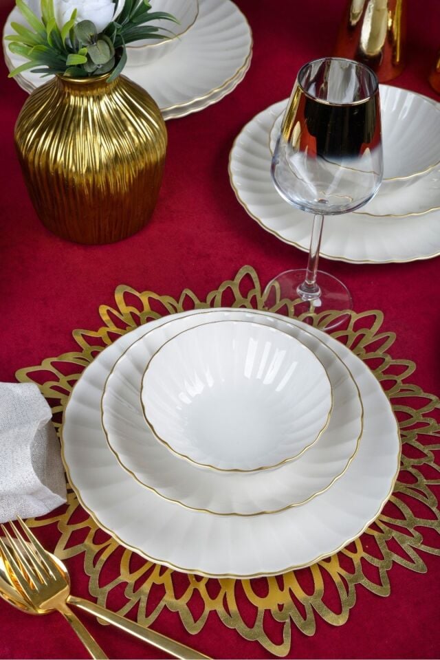 Derya 18 Parça 6 Kişilik Altın Yaldızlı Porselen Yemek Takımı