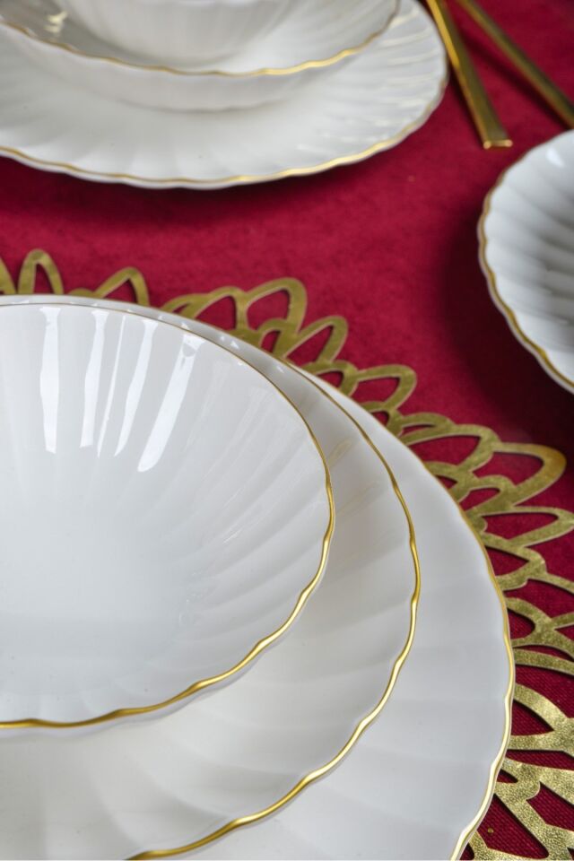 Derya 18 Parça 6 Kişilik Altın Yaldızlı Porselen Yemek Takımı