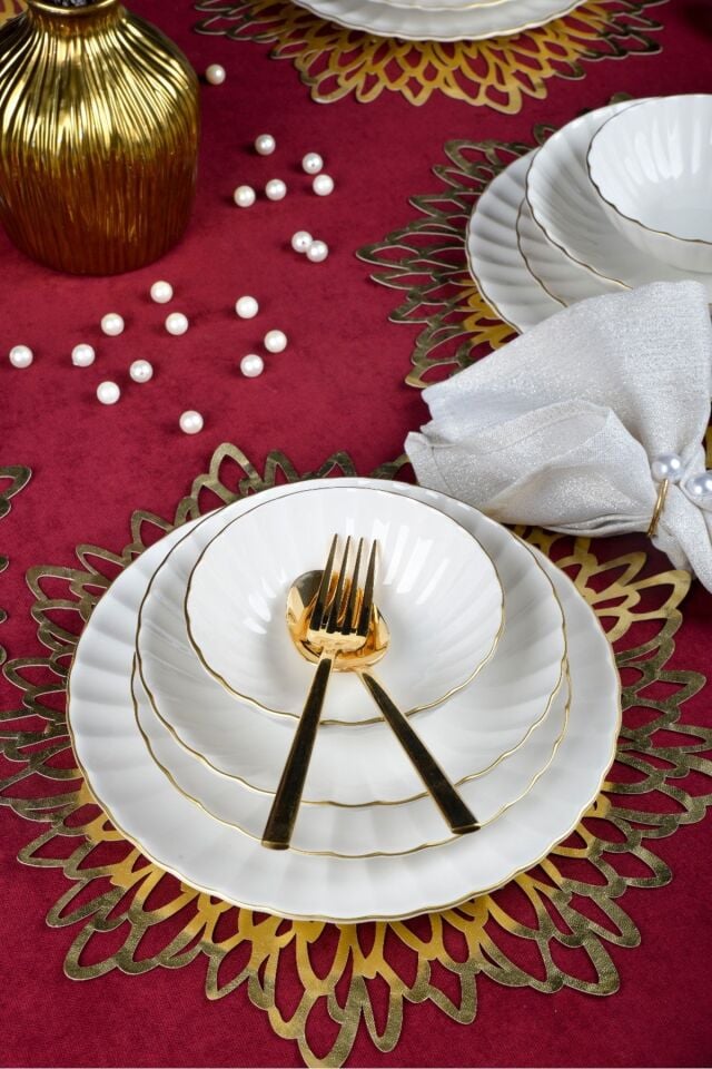 Derya 24 Parça 6 Kişilik Altın Yaldız Porselen Yemek Takımı