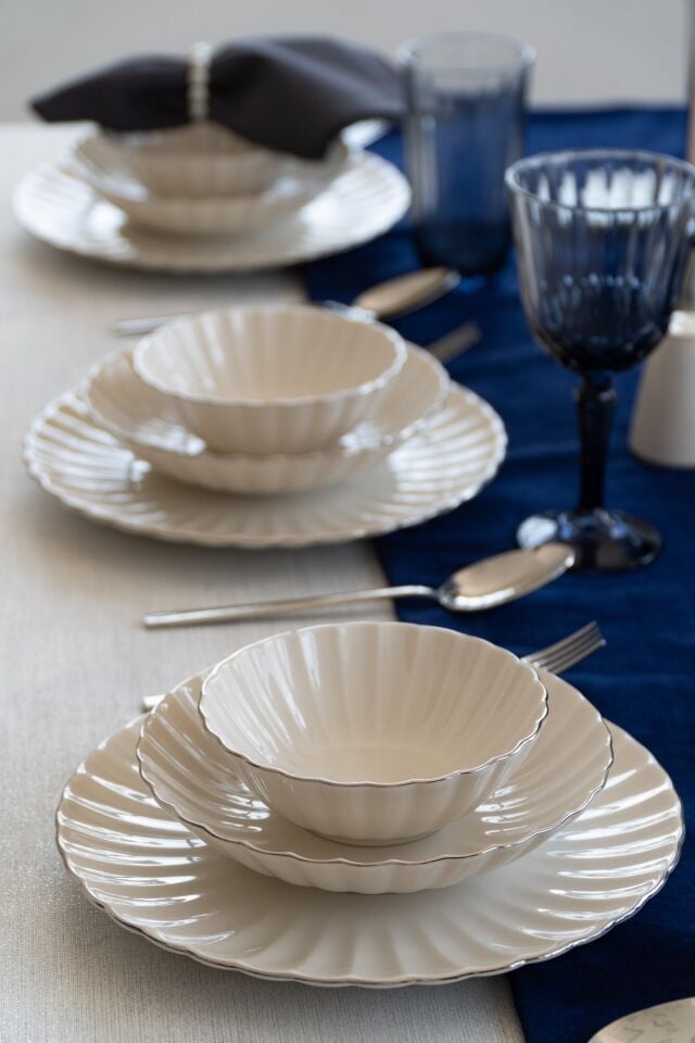 Derya Platin Yaldız 18 Parça 6 Kişilik Porselen Yemek Takımı