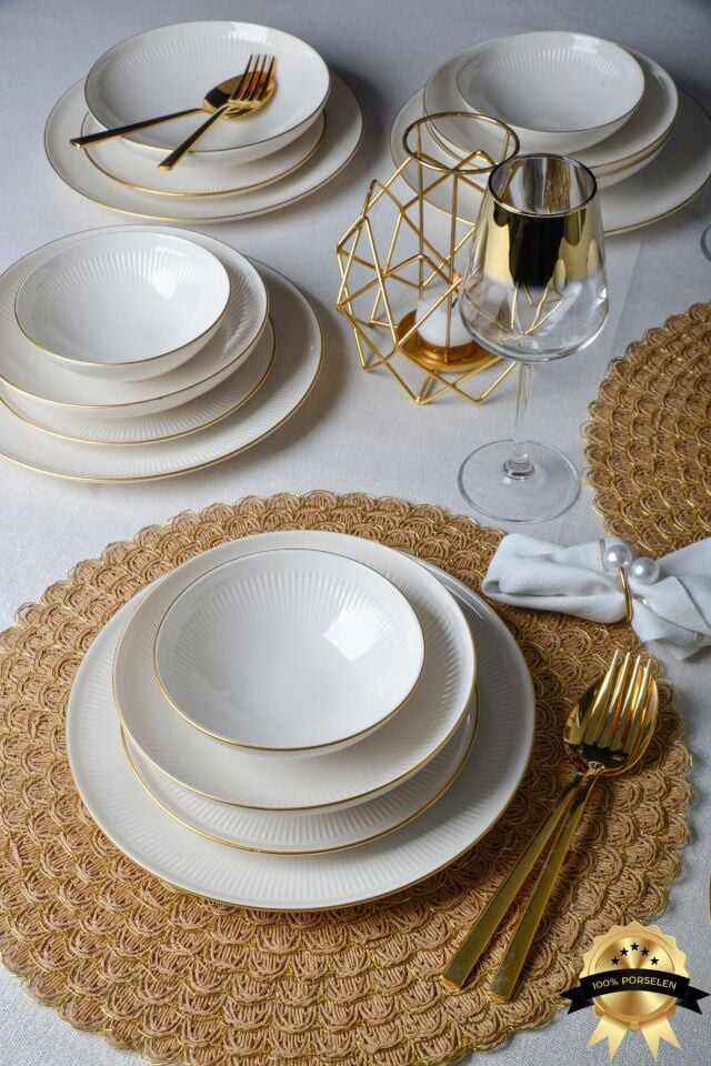 Düş 24 Parça 6 Kişilik Altın Yaldızlı Porselen Yemek Takımı