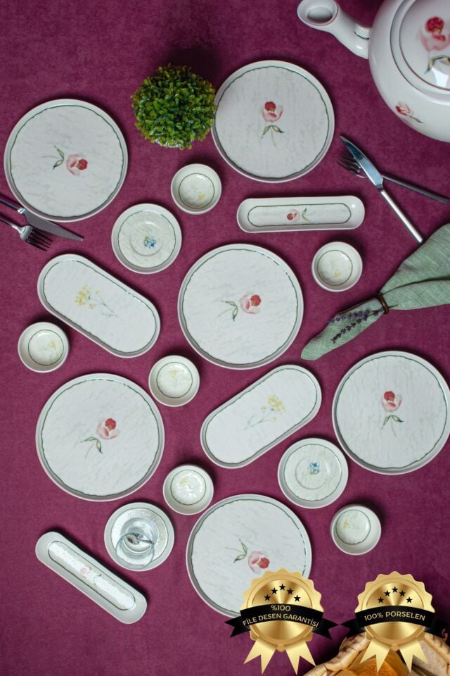 Ebrusu 16 Parça 6 Kişilik Porselen Kahvaltı Takımı