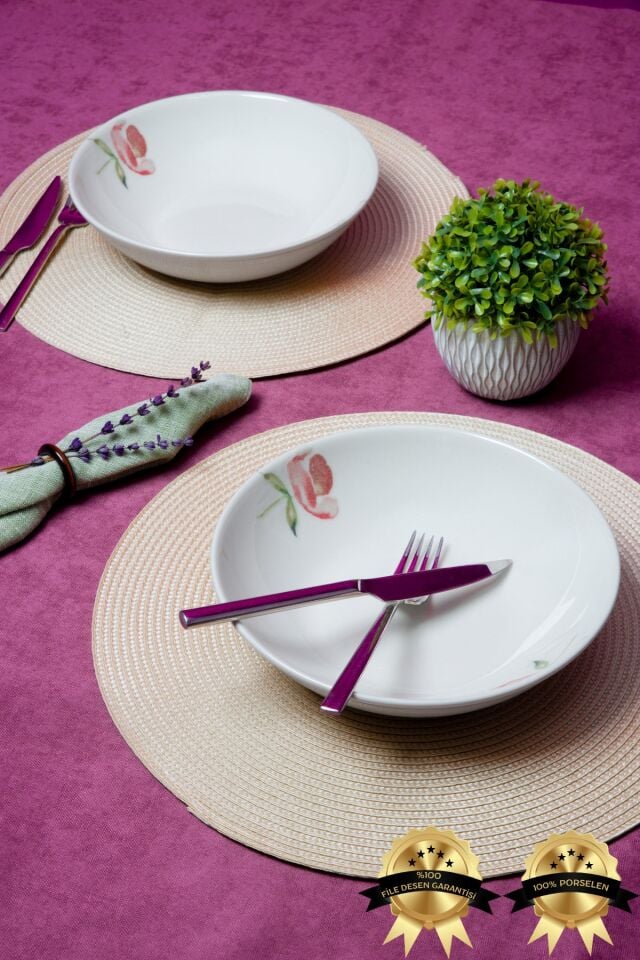 Ebrusu 2'li Porselen Salata Tabağı Seti