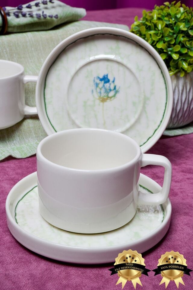 Ebrusu 4 Parça 2 Kişilik Porselen Çay Fincan Takımı