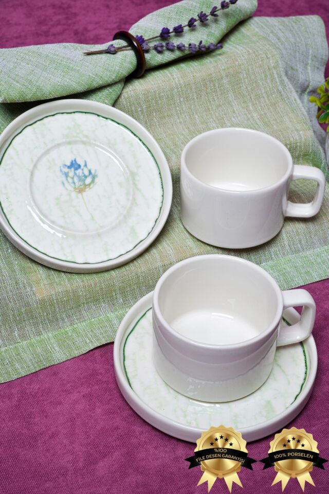 Ebrusu 4 Parça 2 Kişilik Porselen Çay Fincan Takımı