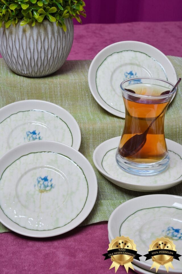 Ebrusu 6'lı Porselen Çay Tabağı Seti