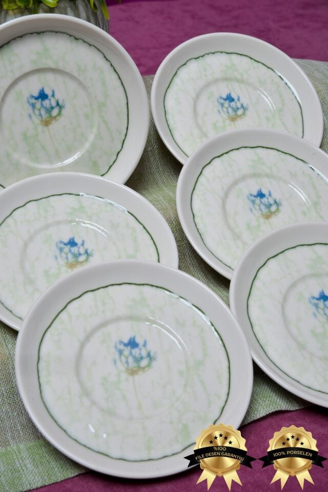 Ebrusu 6'lı Porselen Çay Tabağı Seti