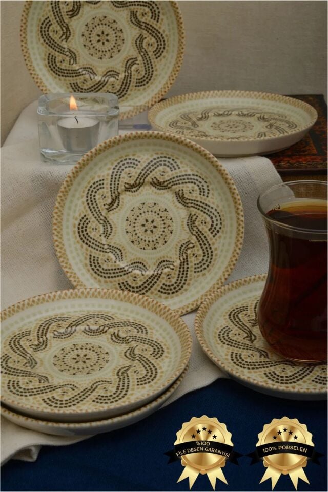 Efes 6 Adet 12cm Porselen Çay Tabağı Kırık Beyaz