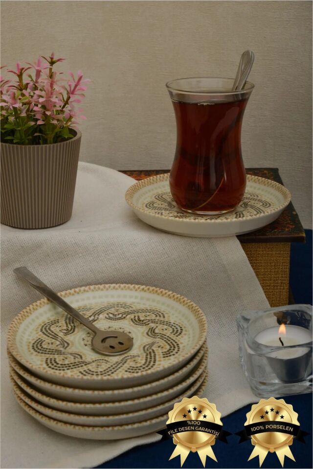 Efes 6 Adet 12cm Porselen Çay Tabağı Kırık Beyaz