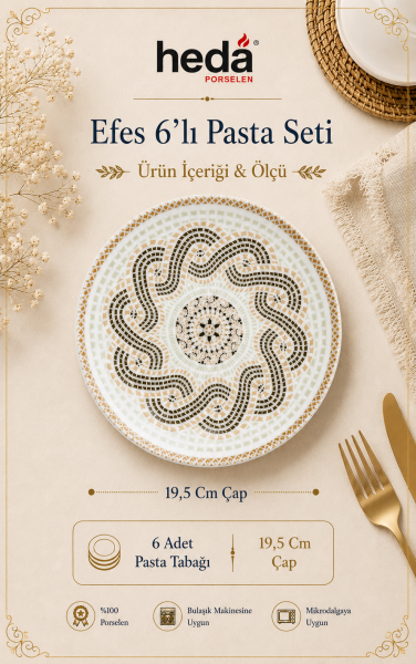 Efes 6'lı Porselen Pasta Tabağı