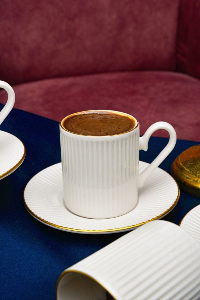 Elif Altın Yaldız 12 Parça 6 Kişilik Porselen Kahve Fincan Takımı