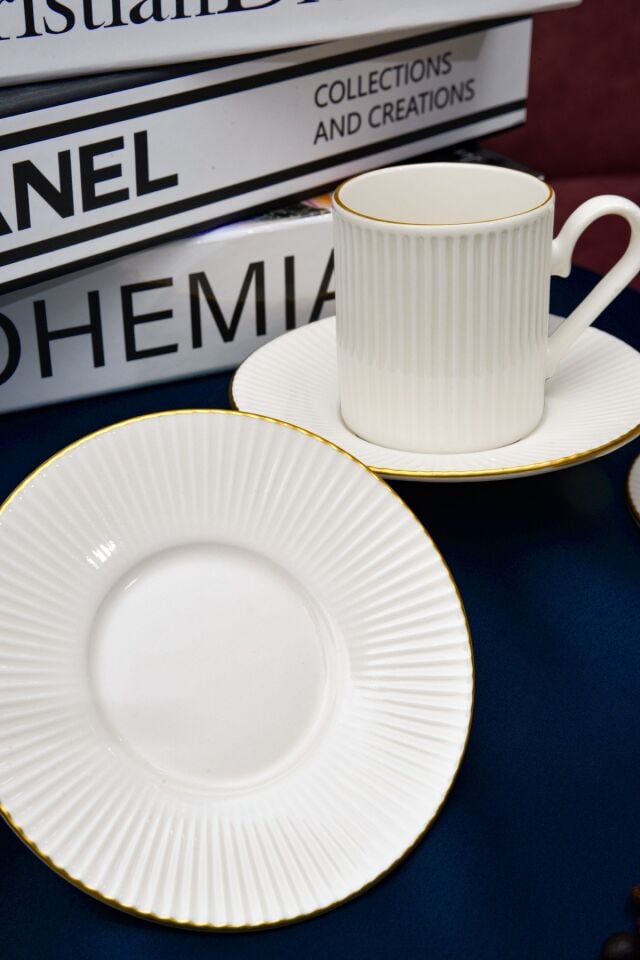 Elif Altın Yaldız 12 Parça 6 Kişilik Porselen Kahve Fincan Takımı