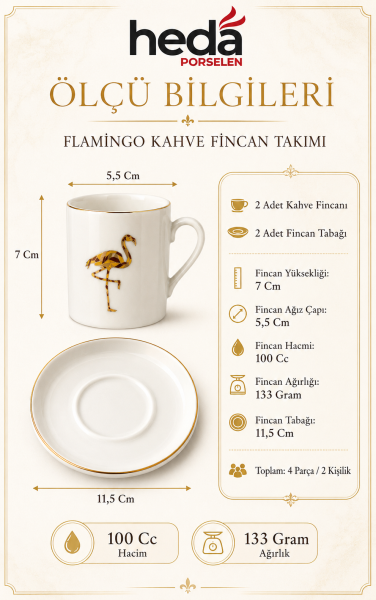 Flamingo 12 Parça 6 Kişilik Porselen Kahve Fincan Takımı