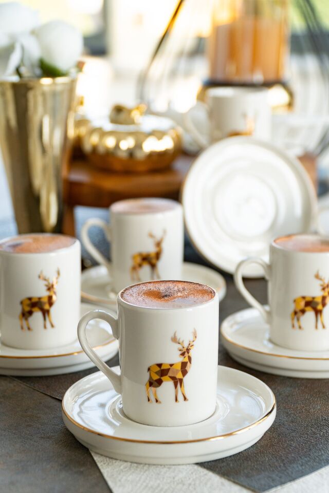 Geyik 12 Parça 6 Kişilik Porselen Kahve Fincan Takımı