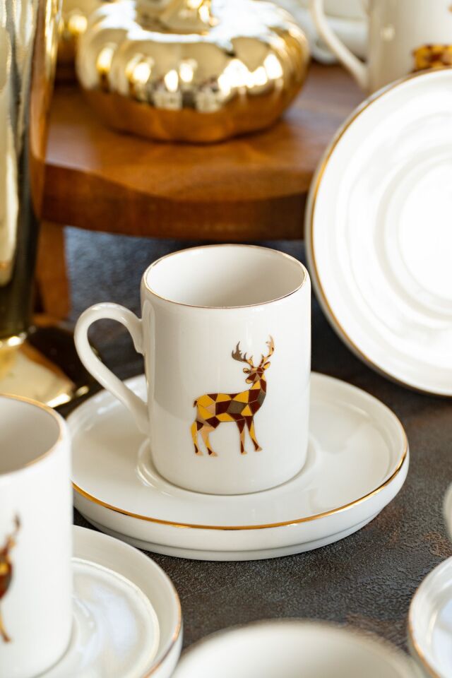 Geyik 12 Parça 6 Kişilik Porselen Kahve Fincan Takımı