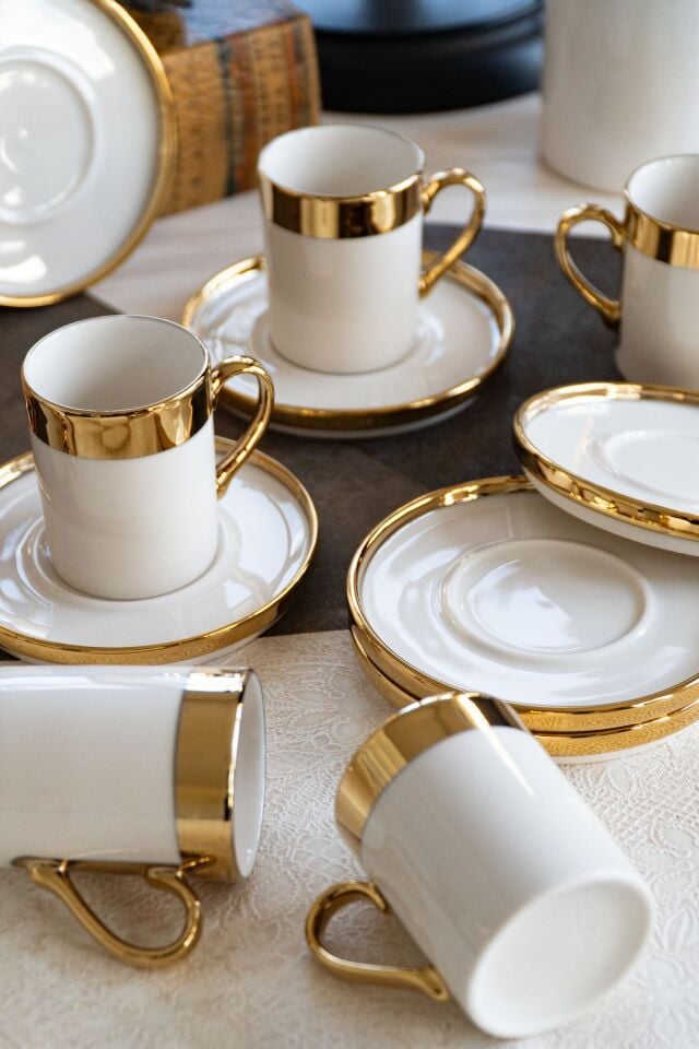 Gözde 12 Parça 6 Kişilik Altın Yaldız Kahve Fincan Takımı
