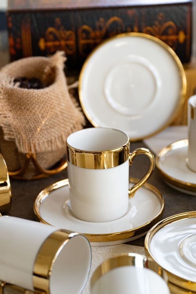 Gözde 12 Parça 6 Kişilik Altın Yaldız Kahve Fincan Takımı