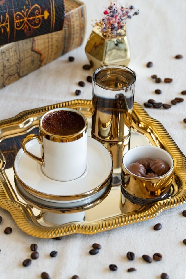 Gözde 5 Parça Altın Yaldız Kahve Sunum Seti