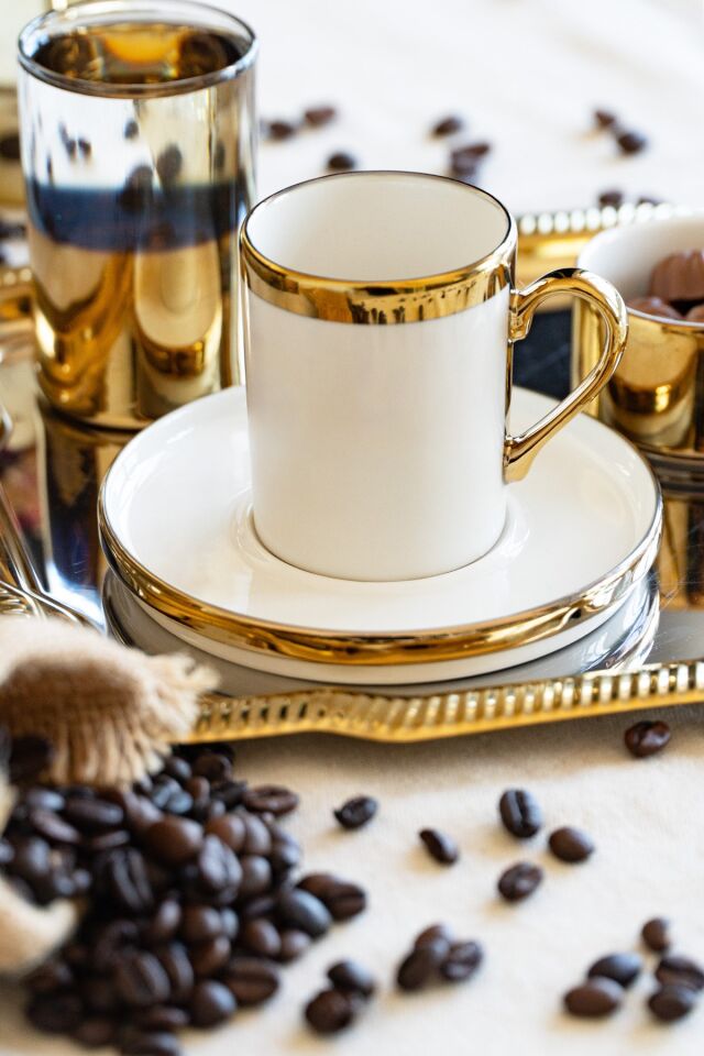 Gözde 5 Parça Altın Yaldız Kahve Sunum Seti