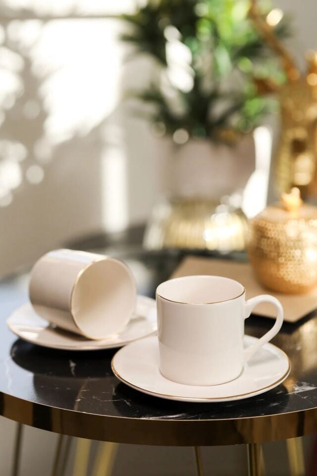 Hayal 2 Kişilik Altın Yaldız Porselen Kahve Takımı