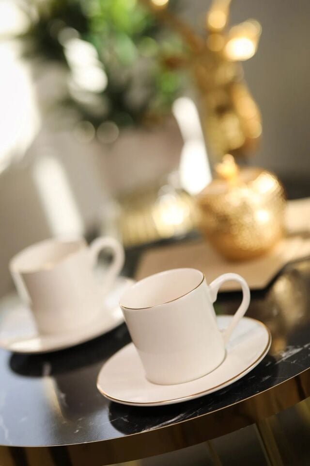 Hayal 2 Kişilik Altın Yaldız Porselen Kahve Takımı