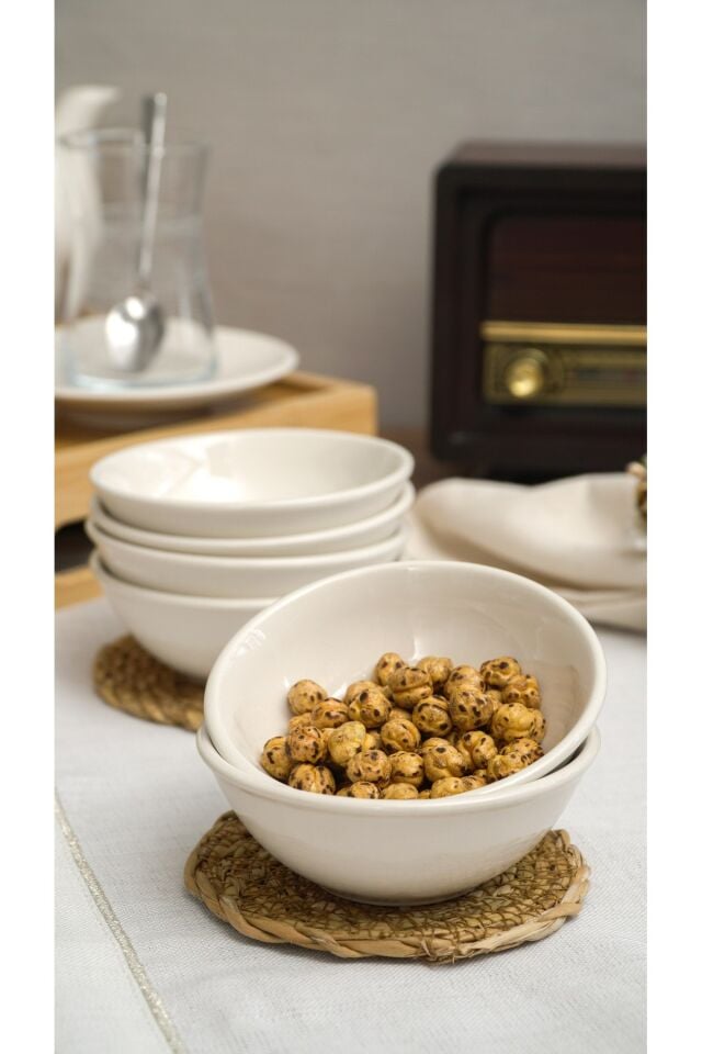 Hayal 6'lı Porselen 10 cm Kahvaltı Sunum Çerezlik Seti Kırık Beyaz