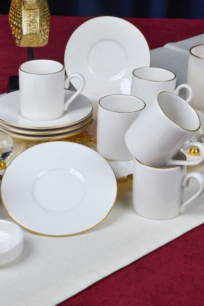 Hayal Altın Yaldız 12 Parça 6 Kişilik Porselen Kahve Fincan Takımı Kırık Beyaz