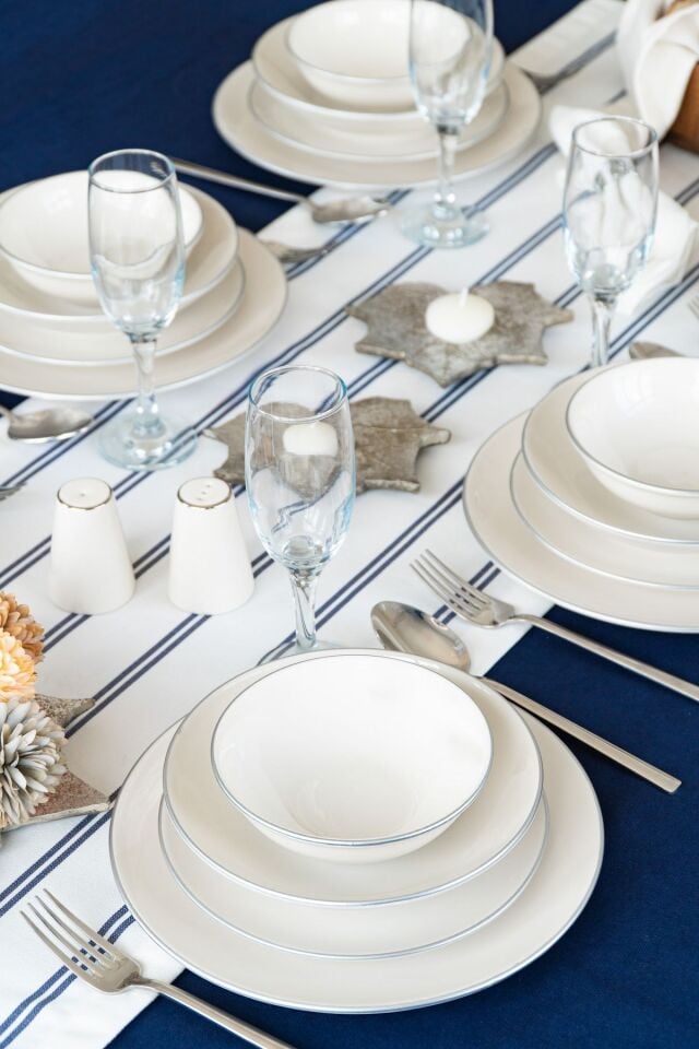 Hayal Platin Yaldız 24 Parça 6 Kişilik Porselen Yemek Takımı Kırık Beyaz