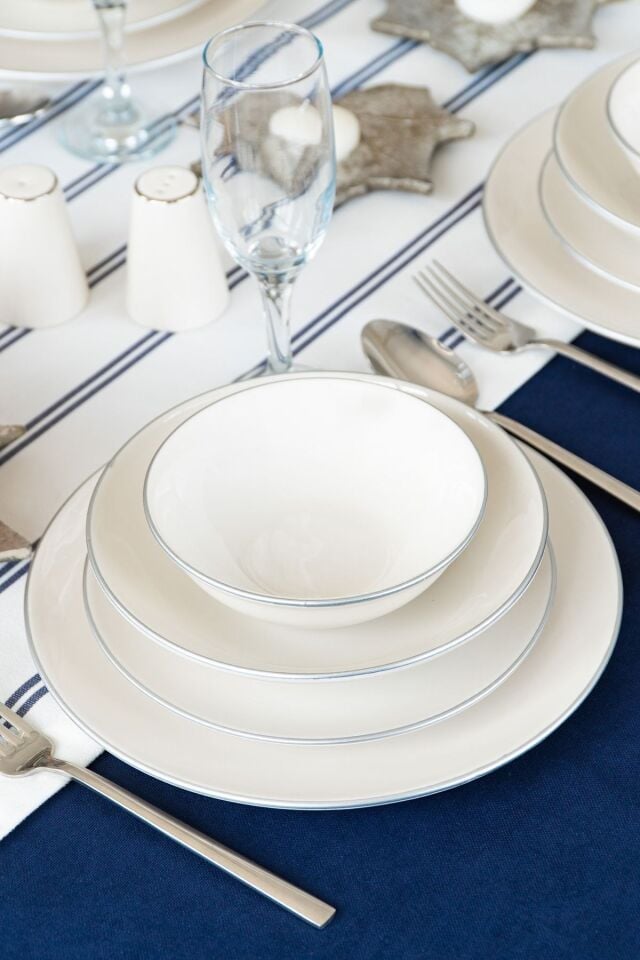 Hayal Platin Yaldız 24 Parça 6 Kişilik Porselen Yemek Takımı Kırık Beyaz