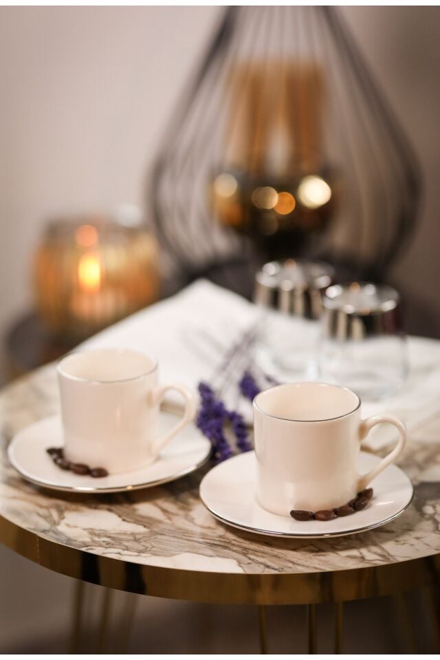 Hayal Platin Yaldız 4 Parça Porselen Kahve Takımı 2 Kişilik