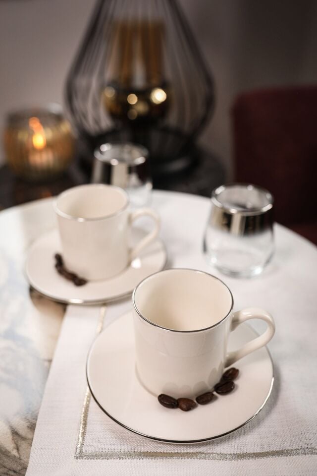 Hayal Platin Yaldız 4 Parça Porselen Kahve Takımı 2 Kişilik