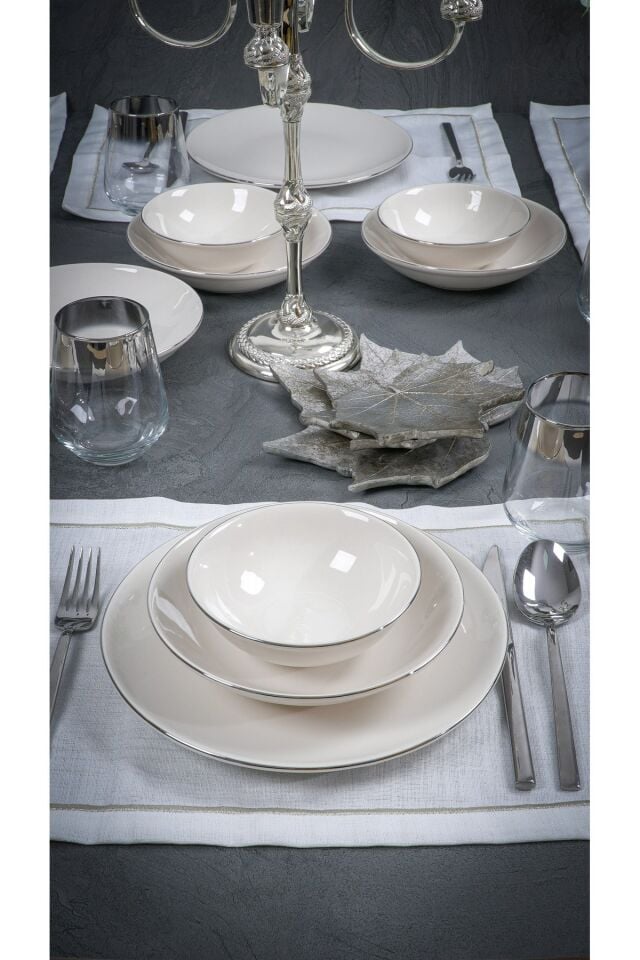 Hayal Platin Yaldız Porselen  18 Parça Yemek Takımı 6 Kişilik