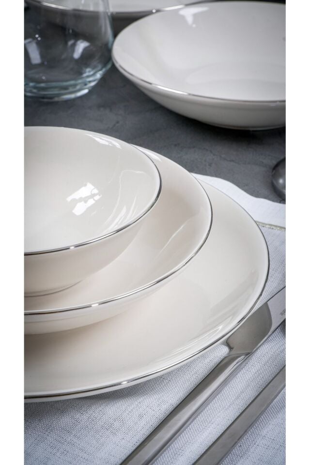 Hayal Platin Yaldız Porselen  18 Parça Yemek Takımı 6 Kişilik