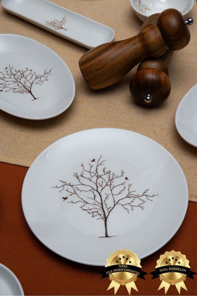 Hayat ağacı 16 Parça 6 Kişilik Porselen Kahvaltı Takımı