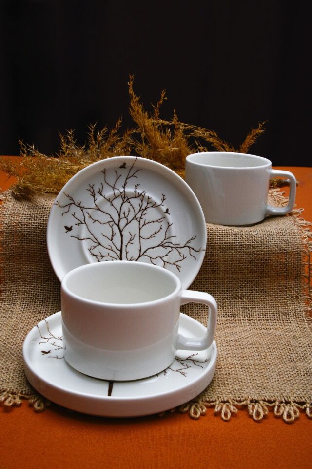 Hayat Ağacı 4 Parça 2 Kişilik Porselen Çay Fincan Takımı