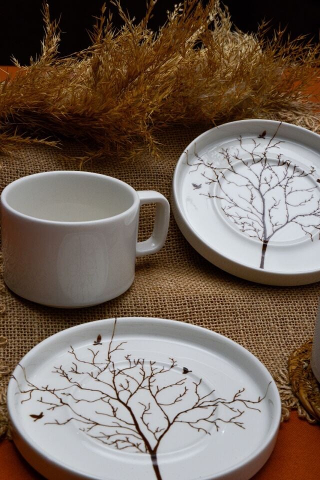 Hayat Ağacı 4 Parça 2 Kişilik Porselen Çay Fincan Takımı